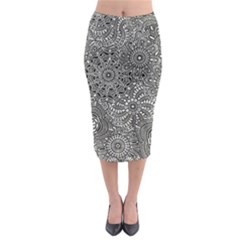 Flower Floral Rose Sunflower Black White Midi Pencil Skirt