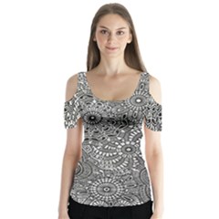 Flower Floral Rose Sunflower Black White Butterfly Sleeve Cutout Tee 