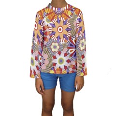 Flower Floral Sunflower Rainbow Frame Kids  Long Sleeve Swimwear by Alisyart