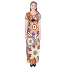 Flower Floral Sunflower Rainbow Frame Short Sleeve Maxi Dress