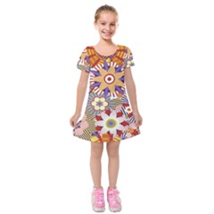 Flower Floral Sunflower Rainbow Frame Kids  Short Sleeve Velvet Dress