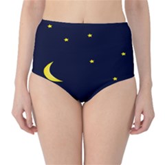 Moon Dark Night Blue Sky Full Stars Light Yellow High-waist Bikini Bottoms
