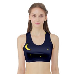 Moon Dark Night Blue Sky Full Stars Light Yellow Sports Bra With Border by Alisyart