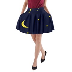 Moon Dark Night Blue Sky Full Stars Light Yellow A-line Pocket Skirt