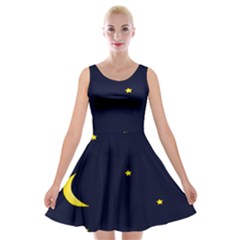 Moon Dark Night Blue Sky Full Stars Light Yellow Velvet Skater Dress by Alisyart