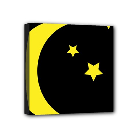 Moon Star Light Black Night Yellow Mini Canvas 4  X 4  by Alisyart