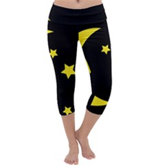 Moon Star Light Black Night Yellow Capri Yoga Leggings