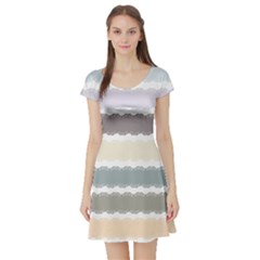 Muted Lace Ribbon Original Grey Purple Pink Wave Short Sleeve Skater Dress