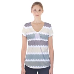 Muted Lace Ribbon Original Grey Purple Pink Wave Short Sleeve Front Detail Top
