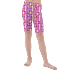 Pink Yelllow Line Light Purple Vertical Kids  Mid Length Swim Shorts