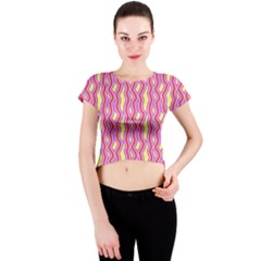 Pink Yelllow Line Light Purple Vertical Crew Neck Crop Top