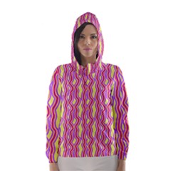 Pink Yelllow Line Light Purple Vertical Hooded Wind Breaker (Women)