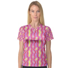 Pink Yelllow Line Light Purple Vertical Women s V-Neck Sport Mesh Tee