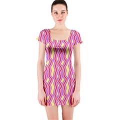 Pink Yelllow Line Light Purple Vertical Short Sleeve Bodycon Dress