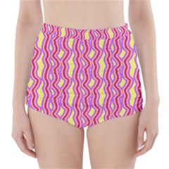 Pink Yelllow Line Light Purple Vertical High-waisted Bikini Bottoms