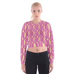 Pink Yelllow Line Light Purple Vertical Women s Cropped Sweatshirt