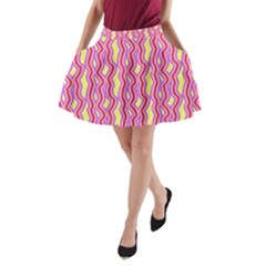 Pink Yelllow Line Light Purple Vertical A-Line Pocket Skirt