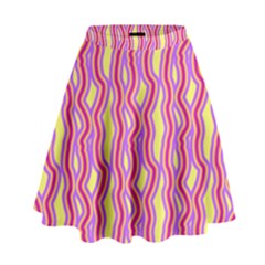 Pink Yelllow Line Light Purple Vertical High Waist Skirt by Alisyart