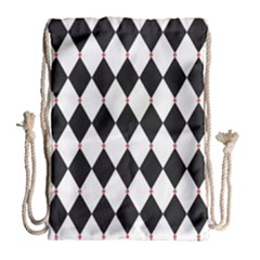 Plaid Triangle Line Wave Chevron Black White Red Beauty Argyle Drawstring Bag (large)