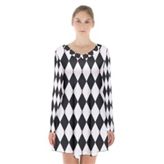 Plaid Triangle Line Wave Chevron Black White Red Beauty Argyle Long Sleeve Velvet V-neck Dress