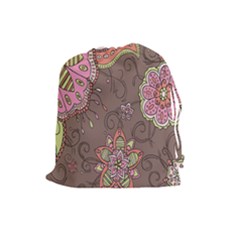 Ice Cream Flower Floral Rose Sunflower Leaf Star Brown Drawstring Pouches (large)  by Alisyart