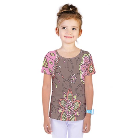 Ice Cream Flower Floral Rose Sunflower Leaf Star Brown Kids  One Piece Tee by Alisyart