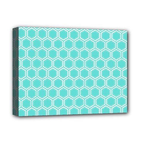 Plaid Circle Blue Wave Deluxe Canvas 16  X 12  