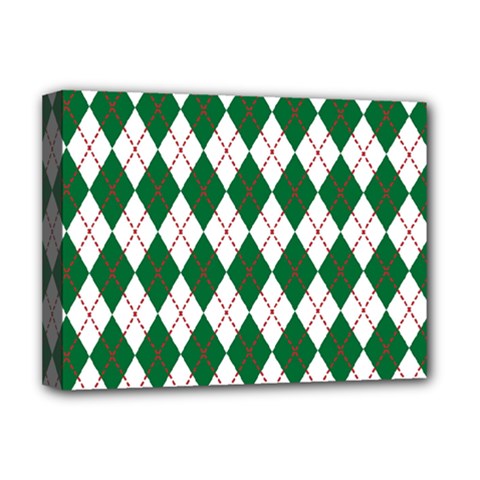 Plaid Triangle Line Wave Chevron Green Red White Beauty Argyle Deluxe Canvas 16  X 12  