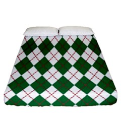 Plaid Triangle Line Wave Chevron Green Red White Beauty Argyle Fitted Sheet (queen Size) by Alisyart