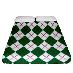 Plaid Triangle Line Wave Chevron Green Red White Beauty Argyle Fitted Sheet (king Size) by Alisyart