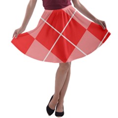 Plaid Triangle Line Wave Chevron Red White Beauty Argyle A-line Skater Skirt by Alisyart