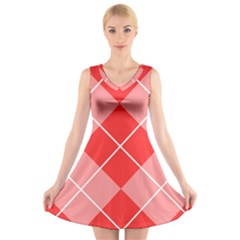 Plaid Triangle Line Wave Chevron Red White Beauty Argyle V-neck Sleeveless Skater Dress