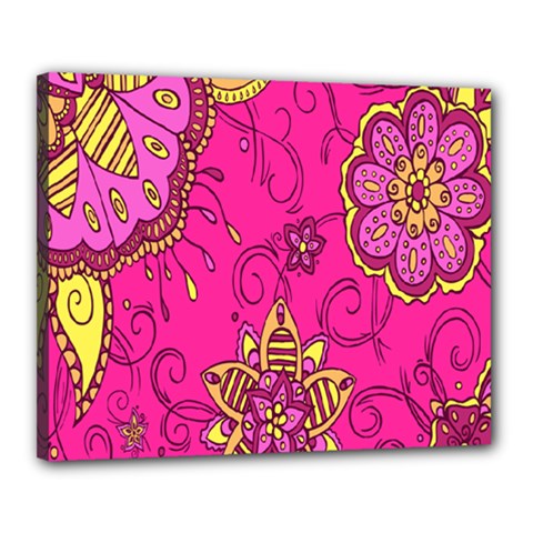 Pink Lemonade Flower Floral Rose Sunflower Leaf Star Pink Canvas 20  X 16  by Alisyart