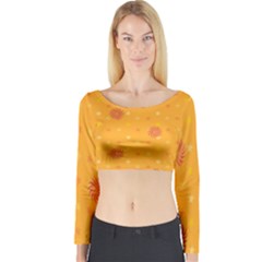 Star White Fan Orange Gold Long Sleeve Crop Top