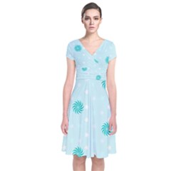 Star White Fan Blue Short Sleeve Front Wrap Dress by Alisyart