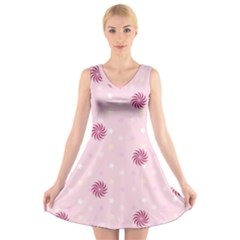 Star White Fan Pink V-neck Sleeveless Skater Dress