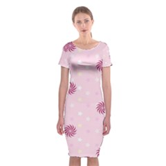 Star White Fan Pink Classic Short Sleeve Midi Dress