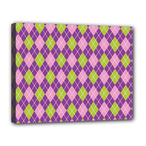 Plaid Triangle Line Wave Chevron Green Purple Grey Beauty Argyle Canvas 14  X 11 