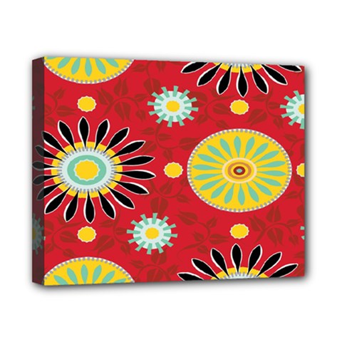 Sunflower Floral Red Yellow Black Circle Canvas 10  X 8 