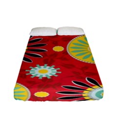 Sunflower Floral Red Yellow Black Circle Fitted Sheet (full/ Double Size) by Alisyart