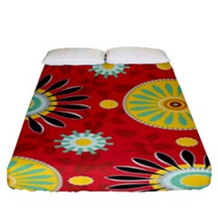 Sunflower Floral Red Yellow Black Circle Fitted Sheet (queen Size) by Alisyart