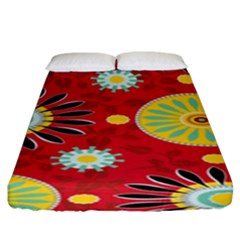 Sunflower Floral Red Yellow Black Circle Fitted Sheet (king Size) by Alisyart