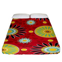 Sunflower Floral Red Yellow Black Circle Fitted Sheet (california King Size) by Alisyart