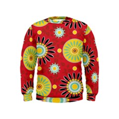 Sunflower Floral Red Yellow Black Circle Kids  Sweatshirt