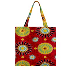 Sunflower Floral Red Yellow Black Circle Zipper Grocery Tote Bag by Alisyart