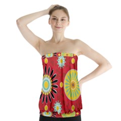 Sunflower Floral Red Yellow Black Circle Strapless Top