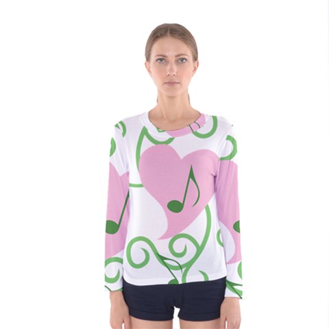 Sweetie Belle s Love Heart Music Note Leaf Green Pink Women s Long Sleeve Tee by Alisyart