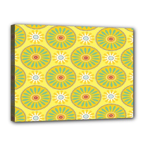 Sunflower Floral Yellow Blue Circle Canvas 16  X 12 