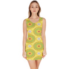 Sunflower Floral Yellow Blue Circle Sleeveless Bodycon Dress