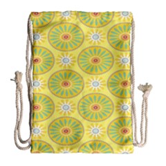 Sunflower Floral Yellow Blue Circle Drawstring Bag (large) by Alisyart